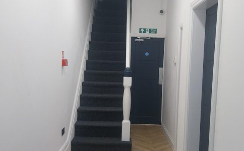 Entry hall to a property, showing stairs. All newly decorated.